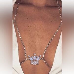 crystal rhinestone silver queen crown bra bikini harness body jewelry club dance